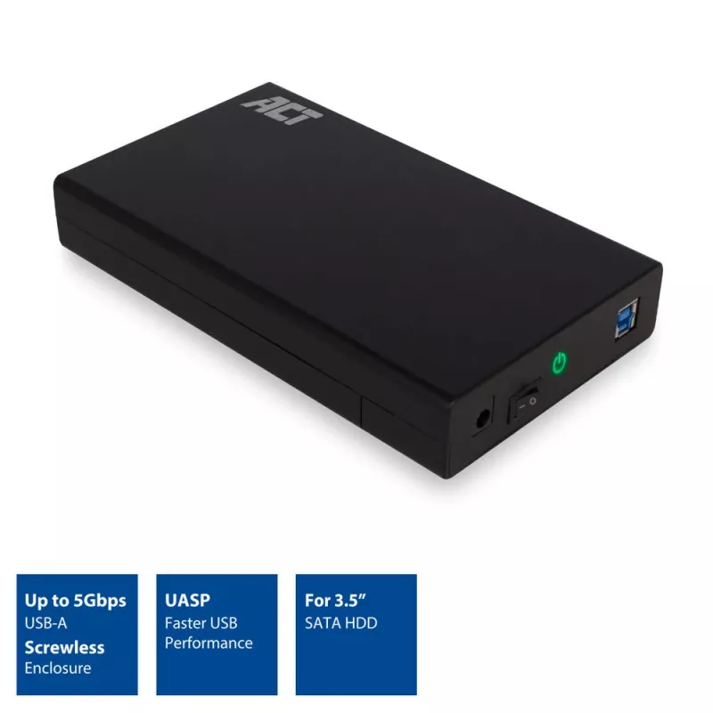 Išorinis HDD/SSD dėklas ACT AC1405 3,5 colio SATA USB 3.2 Gen1 juodas