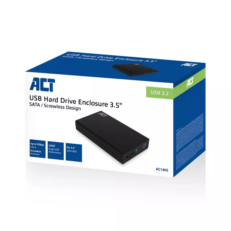 Išorinis HDD/SSD dėklas ACT AC1405 3,5 colio SATA USB 3.2 Gen1 juodas
