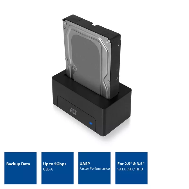 ACT 2,5 colio / 3,5 colio SATA kietojo disko / SSD dokavimo stotelė USB 3.2 Gen1 juoda
