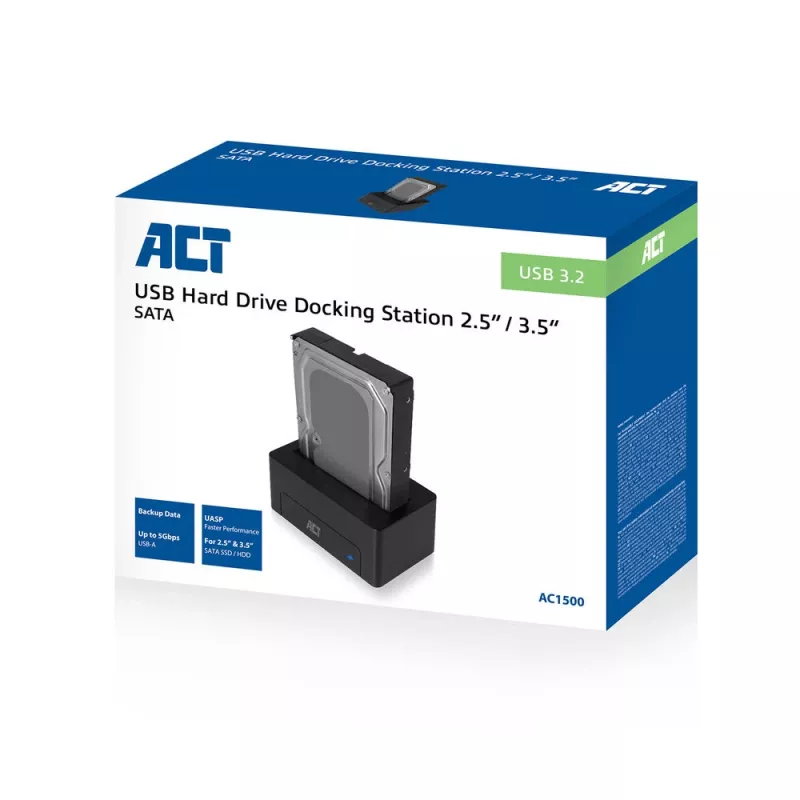 ACT 2,5 colio / 3,5 colio SATA kietojo disko / SSD dokavimo stotelė USB 3.2 Gen1 juoda