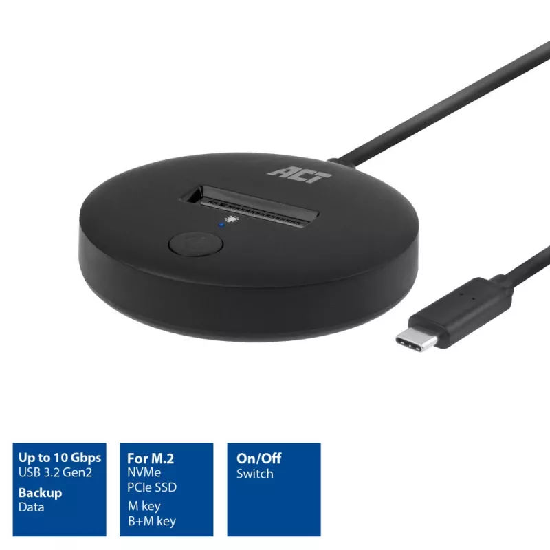 ACT M.2 NVMe/PCIe SSD dokavimo stotelė USB-C 3.2 Gen2 juoda