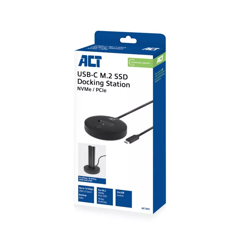 ACT M.2 NVMe/PCIe SSD dokavimo stotelė USB-C 3.2 Gen2 juoda
