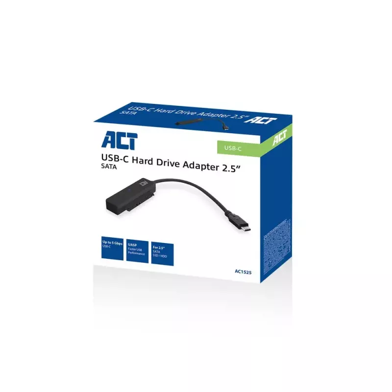 ACT USB-C adapterio laidas prie 2,5 colio SATA HDD/SSD AC1525 0,15 m juodas