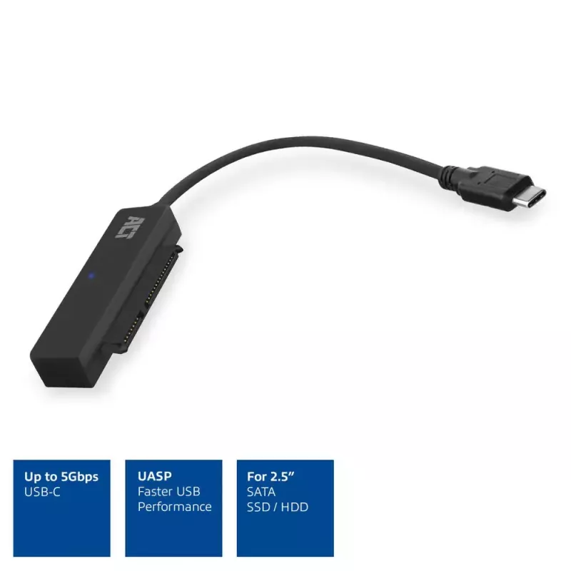 ACT USB-C adapterio laidas prie 2,5 colio SATA HDD/SSD AC1525 0,15 m juodas