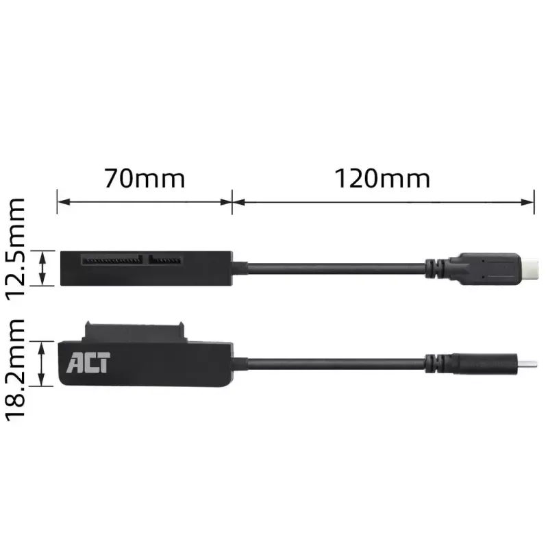 ACT USB-C adapterio laidas prie 2,5 colio SATA HDD/SSD AC1525 0,15 m juodas