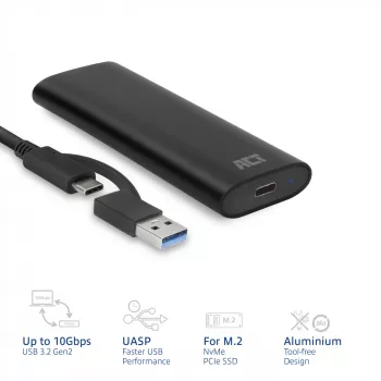Dėklas SSD ACT AC1615 USB-C M.2 NVMe PCIe 10 Gbit/s Juodas