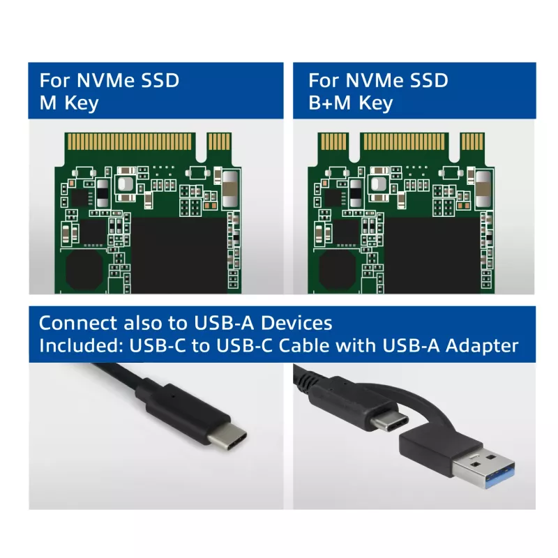 Dėklas SSD ACT AC1615 USB-C M.2 NVMe PCIe 10 Gbit/s Juodas