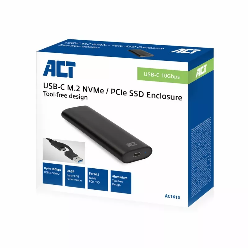 Dėklas SSD ACT AC1615 USB-C M.2 NVMe PCIe 10 Gbit/s Juodas