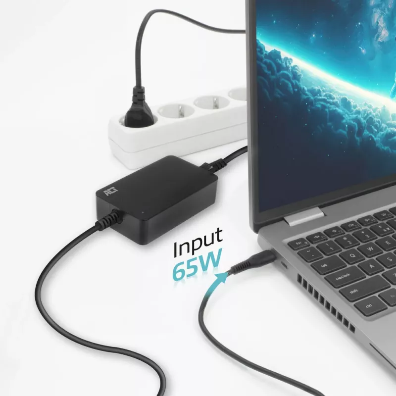 ACT AC2005 USB-C nešiojamojo kompiuterio įkroviklis 65W, Power Delivery, 3 m