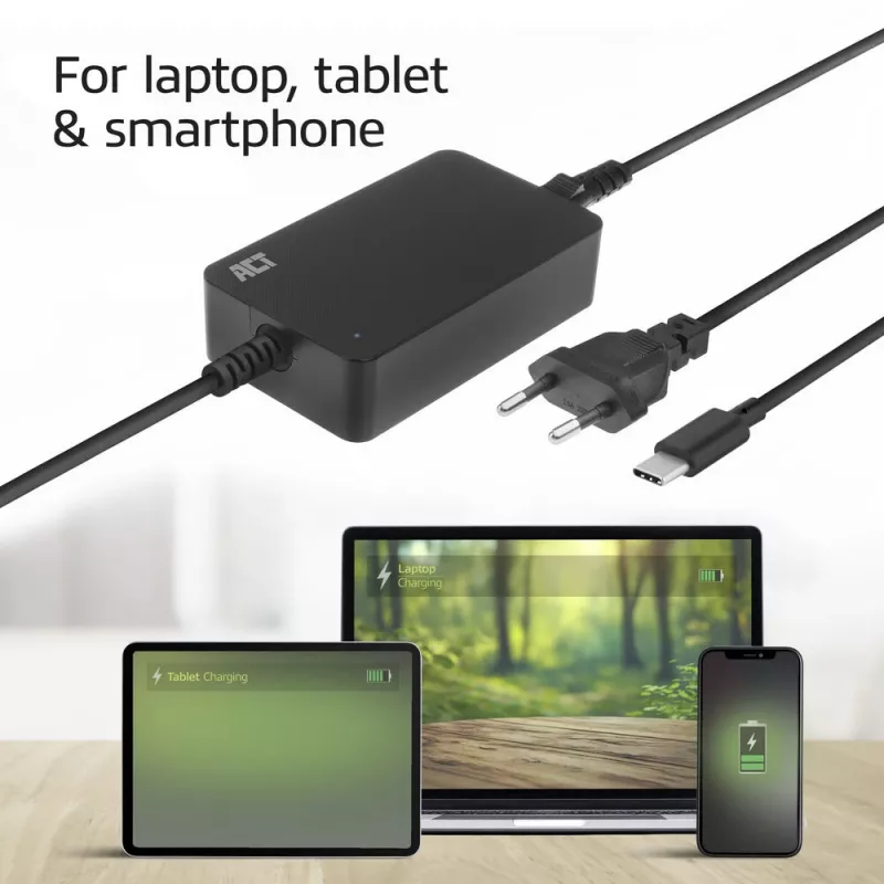 ACT AC2005 USB-C nešiojamojo kompiuterio įkroviklis 65W, Power Delivery, 3 m