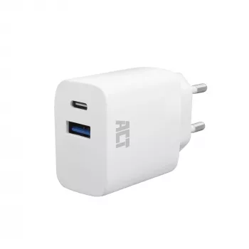 ACT AC2122 USB-C & USB-A įkroviklis 20W su Power Delivery PPS, Quick Charge, GaNFast