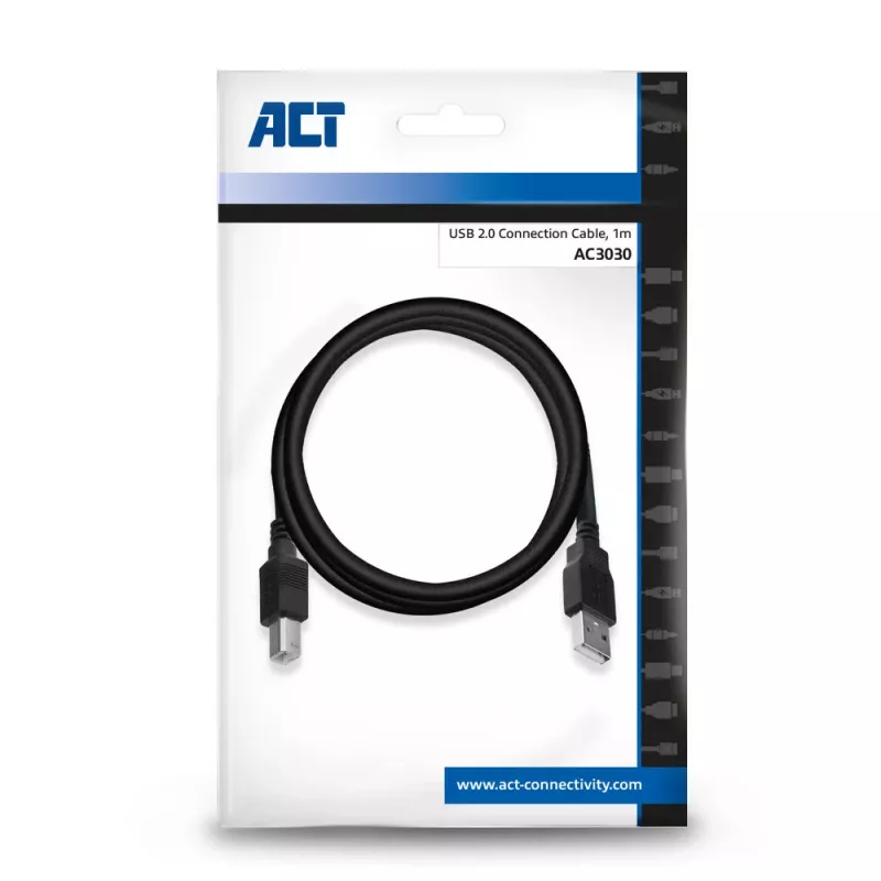 ACT USB 2.0 jungiamasis laidas A kištukas - B kištukas 1 metras Juodas