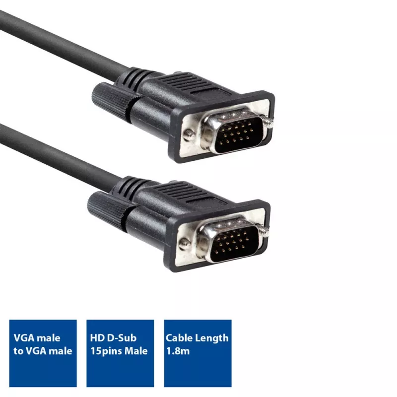 VGA kabelis ACT AC3510 — 1,8 m, VGA (D-Sub) į VGA (D-Sub), juodas