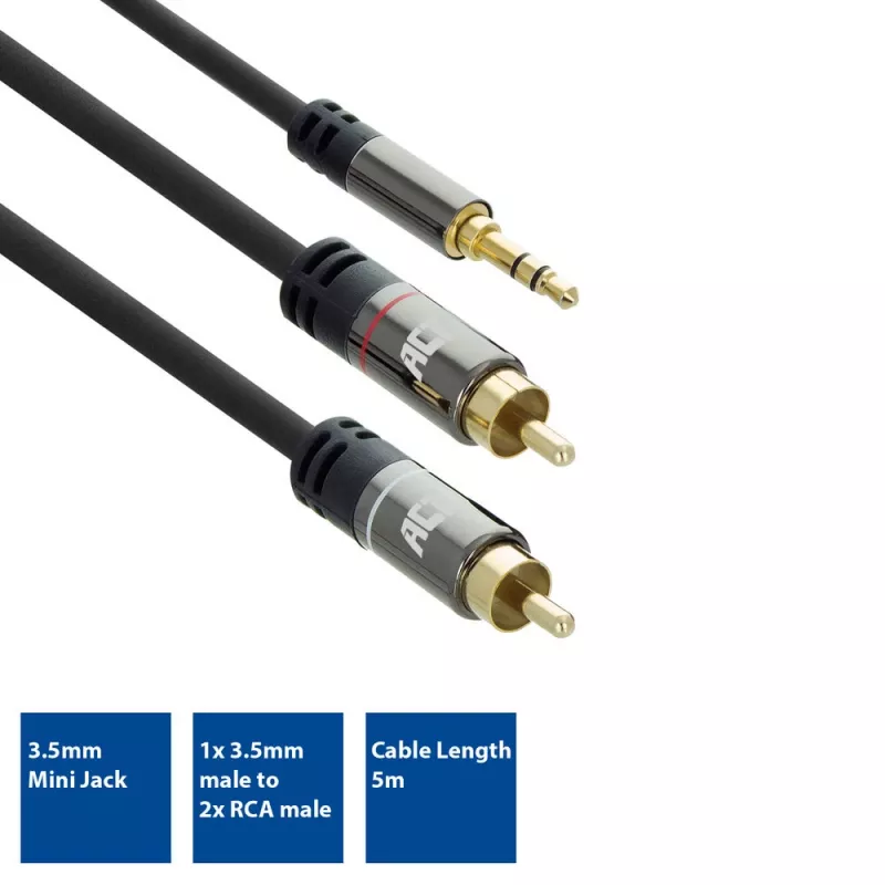 ACT 5 m aukštos kokybės garso jungiamasis laidas 1x 3,5 mm stereo lizdas - 2x RCA