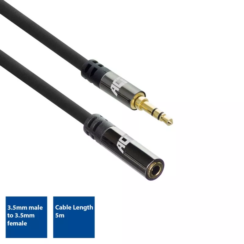 ACT 5 metrų aukštos kokybės garso ilginimo kabelis 3,5 mm stereo jack kištukas – lizdas