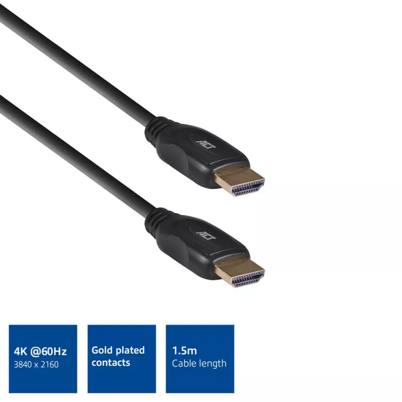 ACT 1,5 m HDMI aukštos spartos vaizdo kabelis v2.0 HDMI-A kištukas – HDMI-A kištukas
