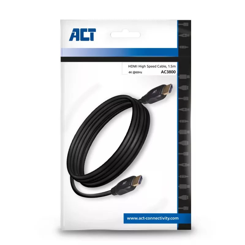 ACT 1,5 m HDMI aukštos spartos vaizdo kabelis v2.0 HDMI-A kištukas – HDMI-A kištukas