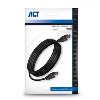 ACT 2,5 m HDMI 4K didelės spartos laidas v2.0 HDMI-A kištukas - HDMI-A kištukas