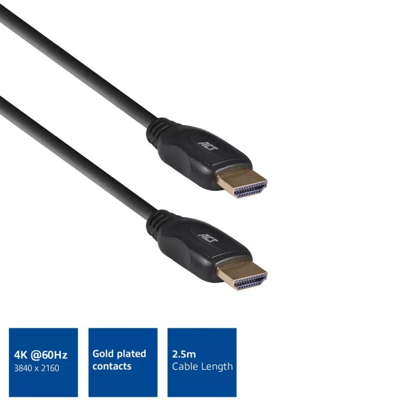 ACT 2,5 m HDMI 4K didelės spartos laidas v2.0 HDMI-A kištukas - HDMI-A kištukas