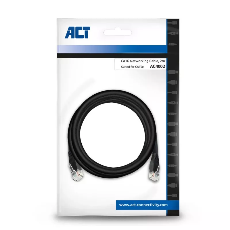 ACT Black 2.0 metro U/UTP CAT6 patch kabelis su RJ45 jungtimis