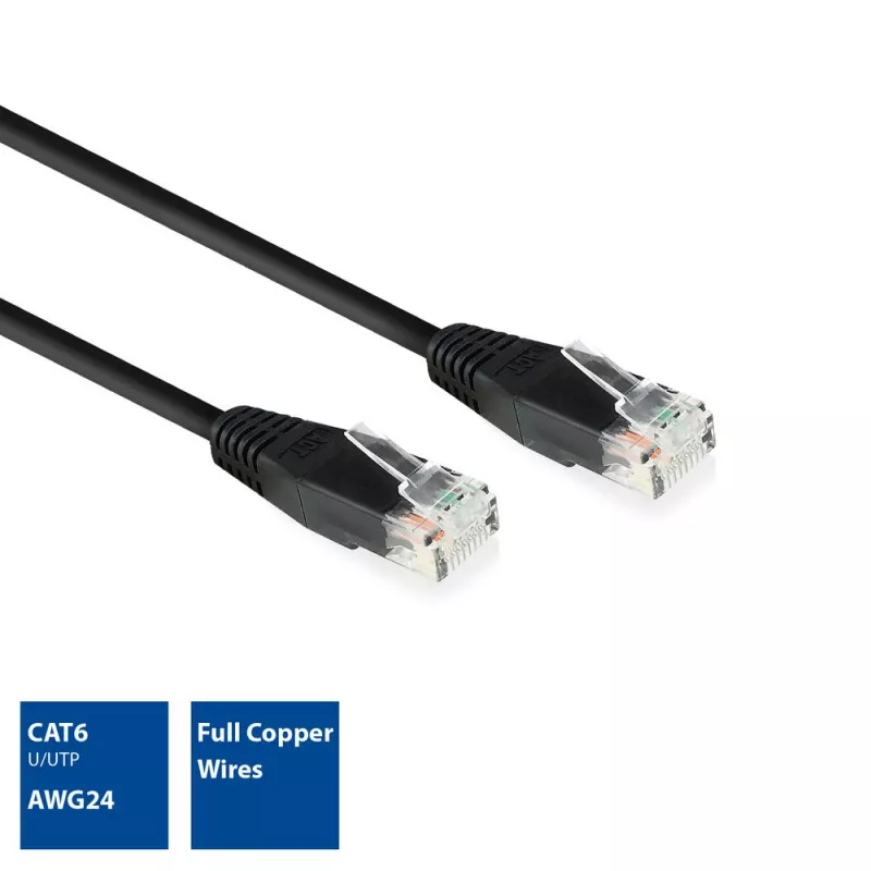 ACT Black 15.0 metro CAT6 U/UTP patch laidas su RJ45 jungtimis