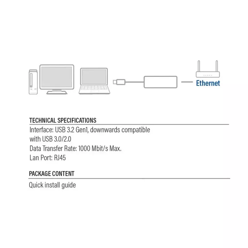 Tinklo adapteris ACT AC4410 Ethernet 1000 Mbit/s laidinis USB