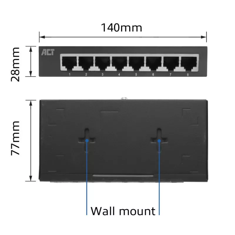 Nevaldomas jungiklis ACT AC4418 8 prievadų Gigabit Ethernet 10/100/1000