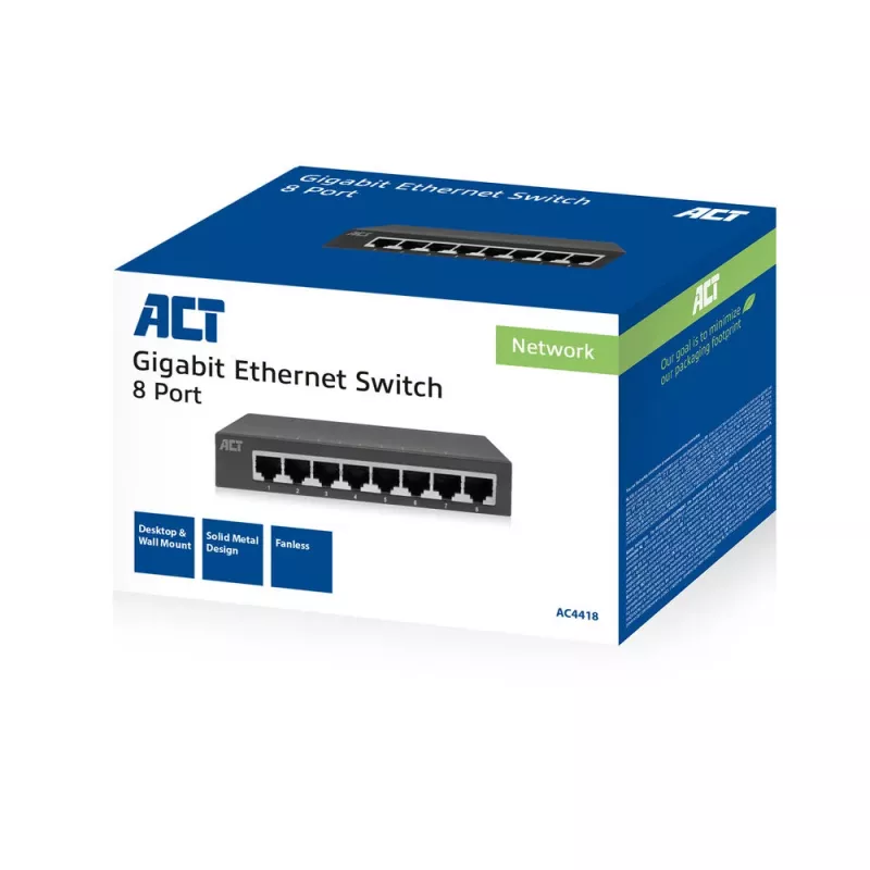 Nevaldomas jungiklis ACT AC4418 8 prievadų Gigabit Ethernet 10/100/1000