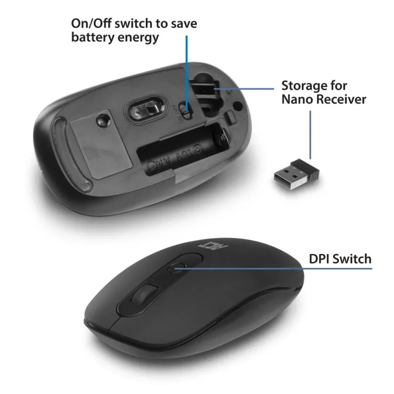 Belaidė pelė ACT Wireless Mouse 1200 DPI, ambidekstrinė, RF, juoda