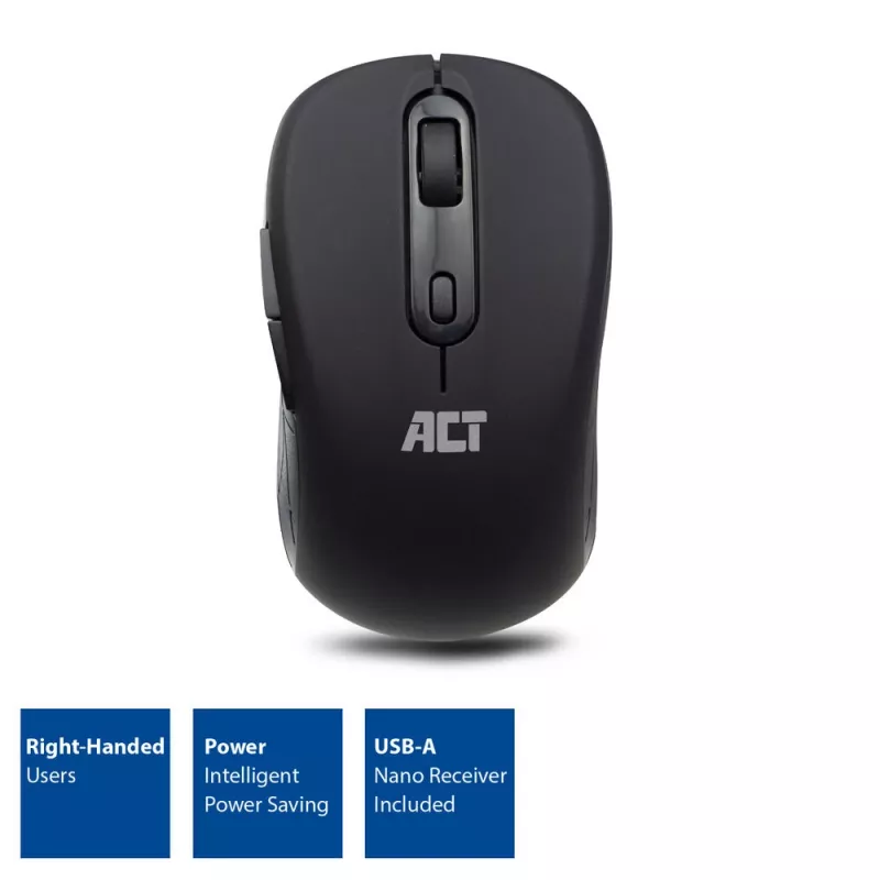 Belaidė pelė ACT Wireless Mouse 1600 DPI optinė dešinei rankai 4 mygtukai