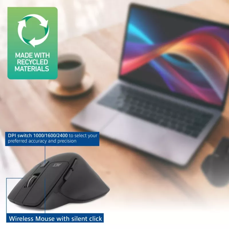 ACT belaidė pelė AC5146 su Bluetooth ir USB-A imtuvu, 2400 DPI, tyliu spragtelėjimu, ekologiška