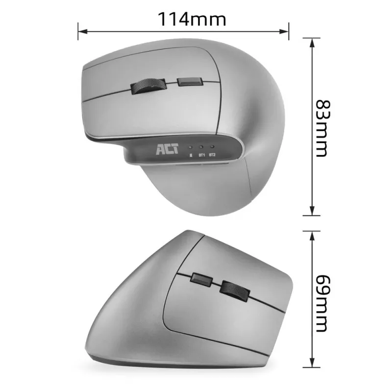 ACT AC5155 belaidė ergonominė pelė su Bluetooth ir USB-C/USB-A imtuvu