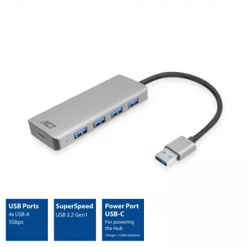 USB Hub ACT AC6121 4× USB-A 5 Gbit/s aliuminis
