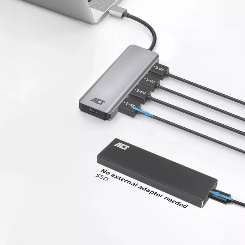 USB Hub ACT AC6121 4× USB-A 5 Gbit/s aliuminis