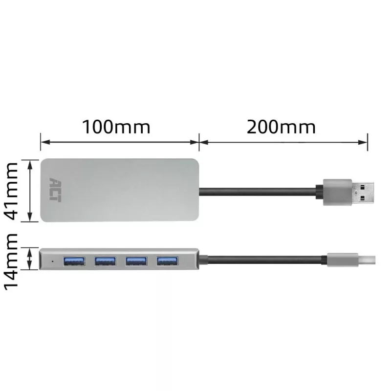 USB Hub ACT AC6121 4× USB-A 5 Gbit/s aliuminis