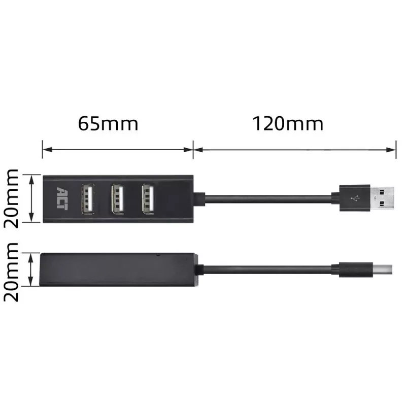 USB šakotuvas ACT AC6205 4 prievadai USB 2.0 480 Mbit/s Juodas 0,12 m