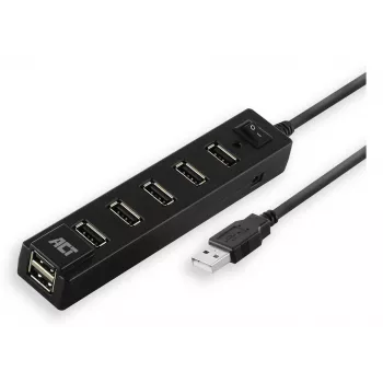 USB šakotuvas ACT AC6215 7 prievadų USB 2.0 480 Mbit/s juodas