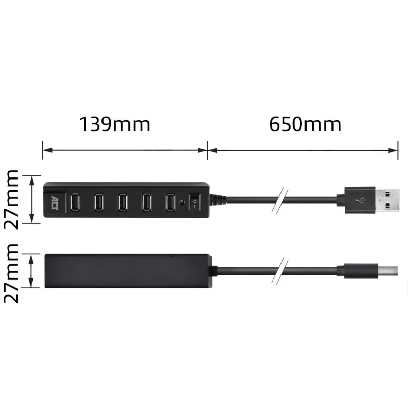 USB šakotuvas ACT AC6215 7 prievadų USB 2.0 480 Mbit/s juodas