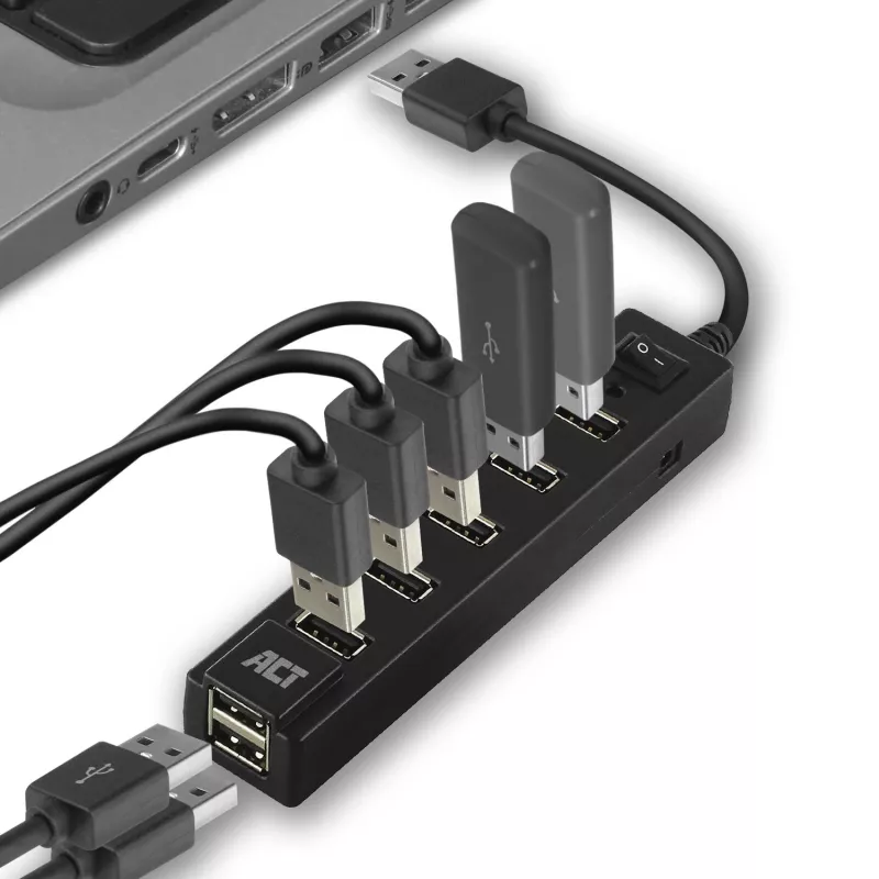 USB šakotuvas ACT AC6215 7 prievadų USB 2.0 480 Mbit/s juodas