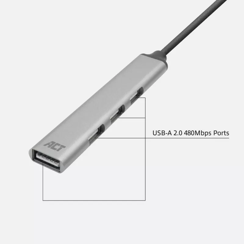 ACT AC6225 USB 2.0 4 prievadų šakotuvas, pilkas aliuminis