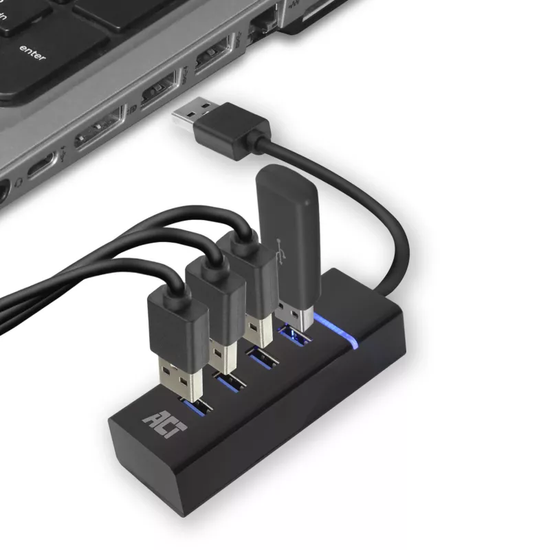 ACT AC6300 USB 3.2 Gen 1 4 prievadų USB Type-A šakotuvas, 5000 Mbit/s, juodas