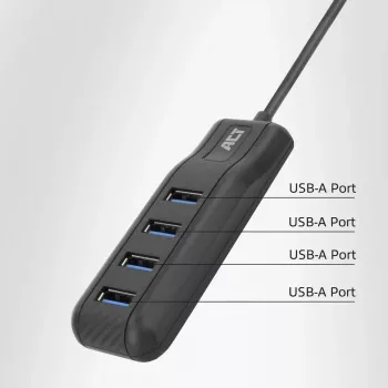 ACT AC6320 USB 3.2 Gen 1 4 prievadų USB-A šakotuvas, juodas