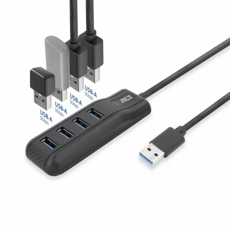 ACT AC6320 USB 3.2 Gen 1 4 prievadų USB-A šakotuvas, juodas