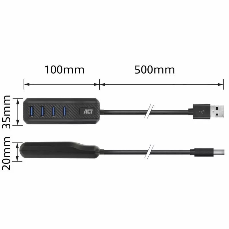ACT AC6320 USB 3.2 Gen 1 4 prievadų USB-A šakotuvas, juodas