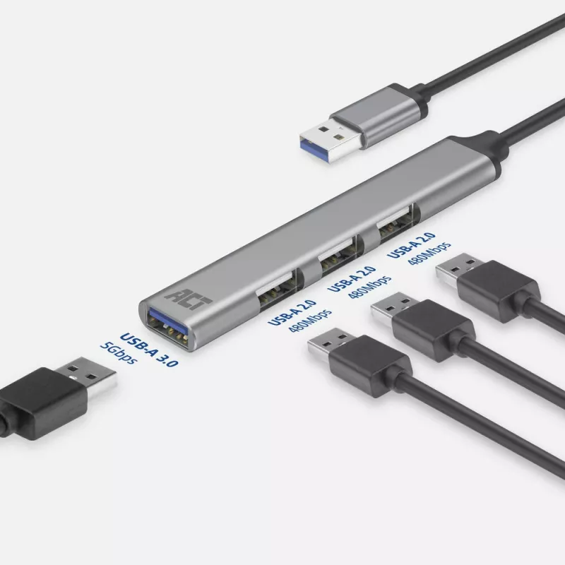 ACT AC6325 USB 3.2 Gen 1 Type-A USB šakotuvas 4 prievadai pilka spalva