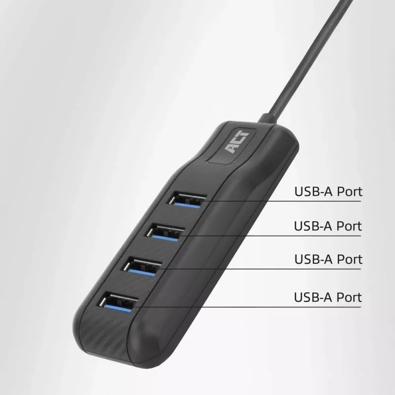 ACT AC6420 USB-C centrinis įrenginys 4x USB-A 3.2 Gen 1 juodas