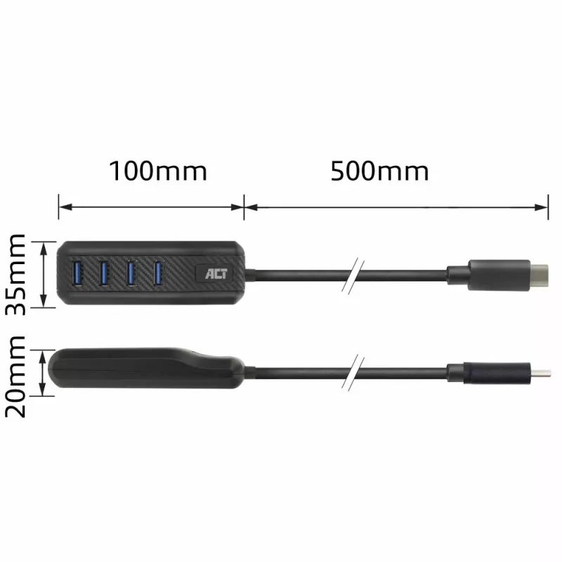 ACT AC6420 USB-C centrinis įrenginys 4x USB-A 3.2 Gen 1 juodas
