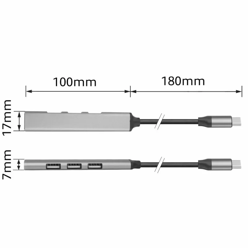 USB šakotuvas ACT AC6425 Type-C 5000 Mbit/s aliuminis pilkas