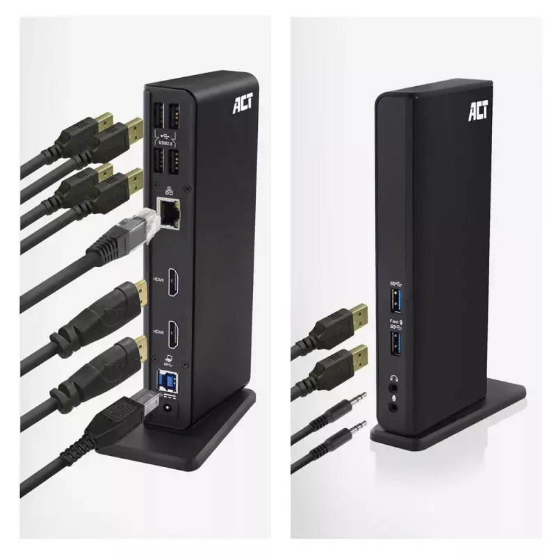 ACT universali USB-C arba USB-A dokų stotelė, skirta 2 HDMI monitoriams, DisplayLink