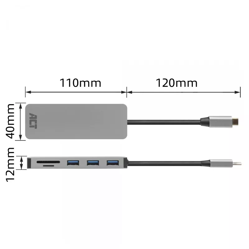 ACT USB-C 3.0 stotelė, 3x USB-A, kortelių skaitytuvas, PD perdavimas